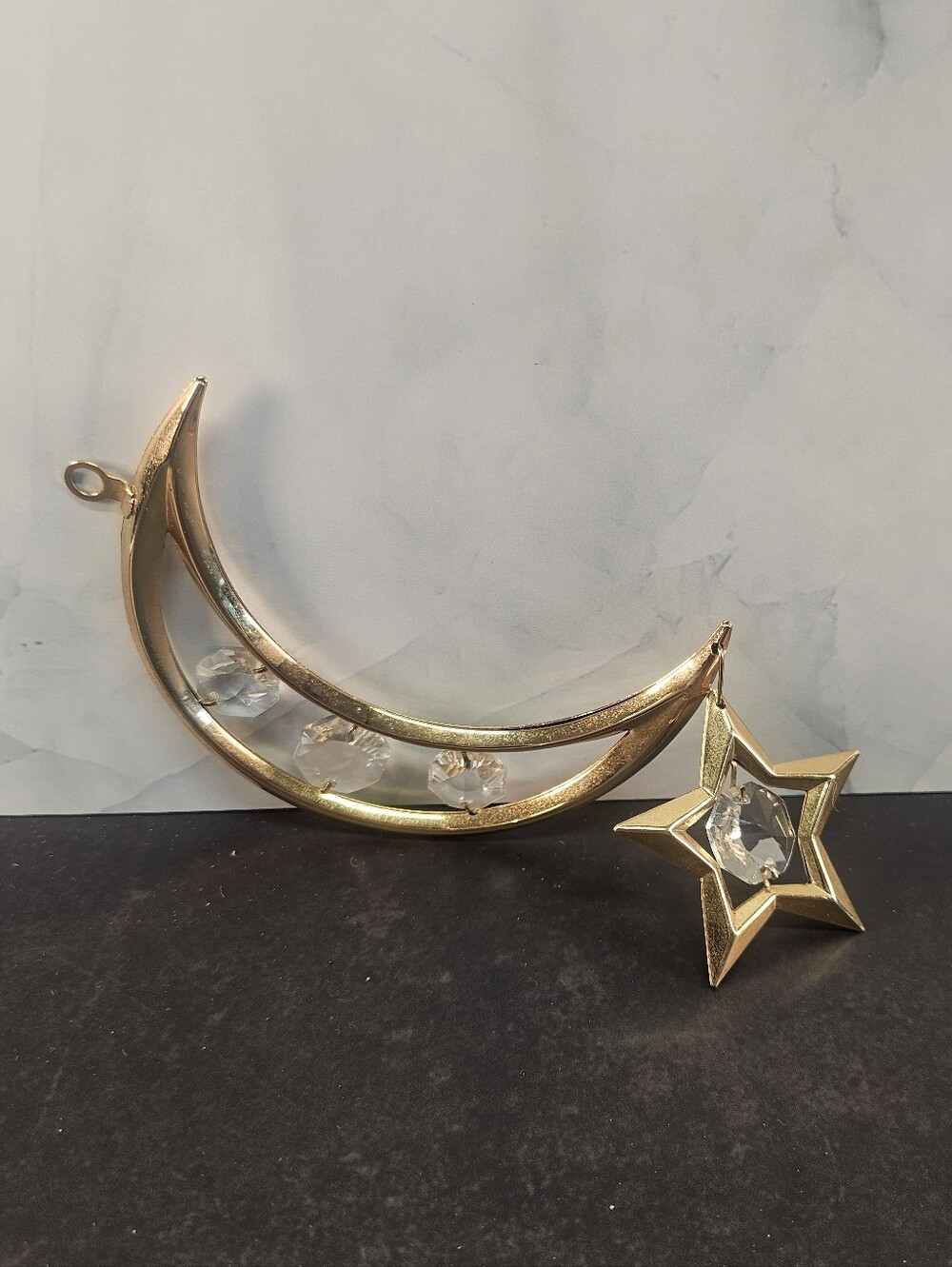 Gold Crescent Pendant with Clear Crystal Accents